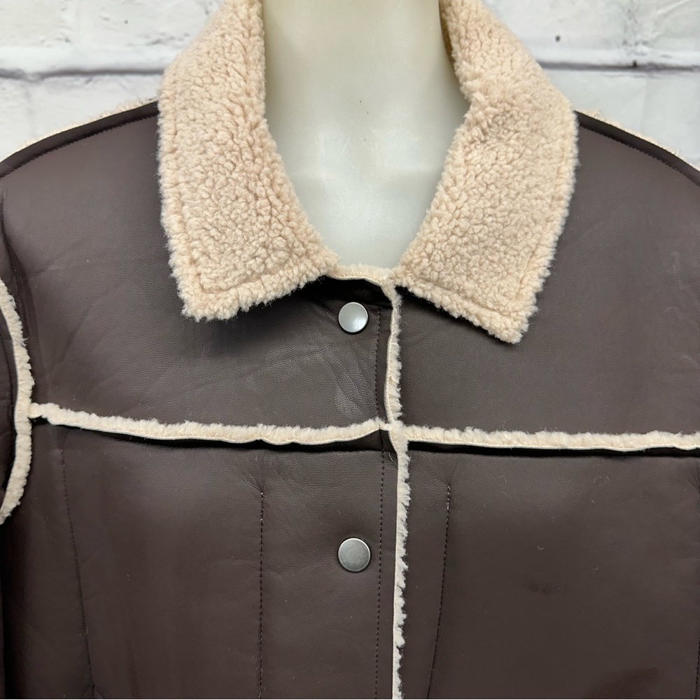 Vintage Havana Suede Leather Faux Shearling Coat Jacket Reversible Brown… - Picture 6 of 14